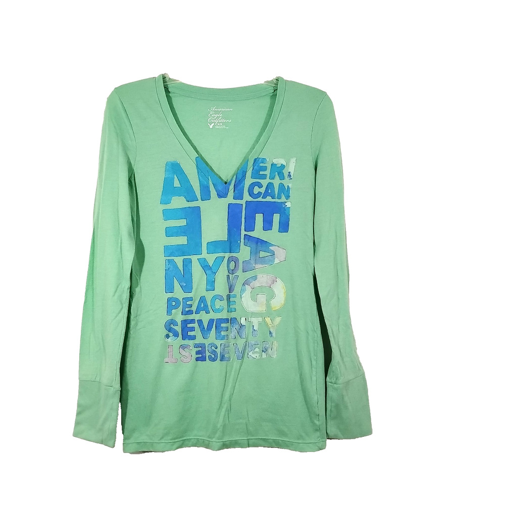 American Eagle Outfitters Womens Med V-neck Long Sleeve Green Pullover Y2K